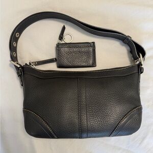 Black Coach Shoulder Bag with Coin Pouch